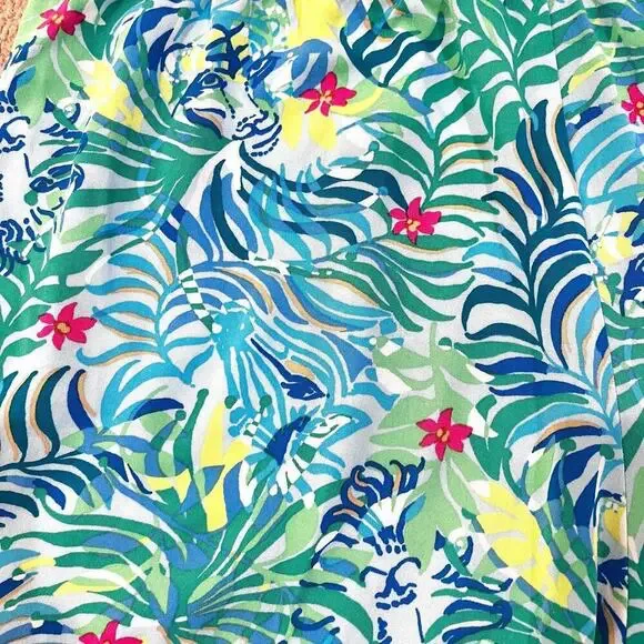 LILLY PULITZER Katia Shorts Blue Green Tropical print Pull On Style Size L - Picture 5 of 8